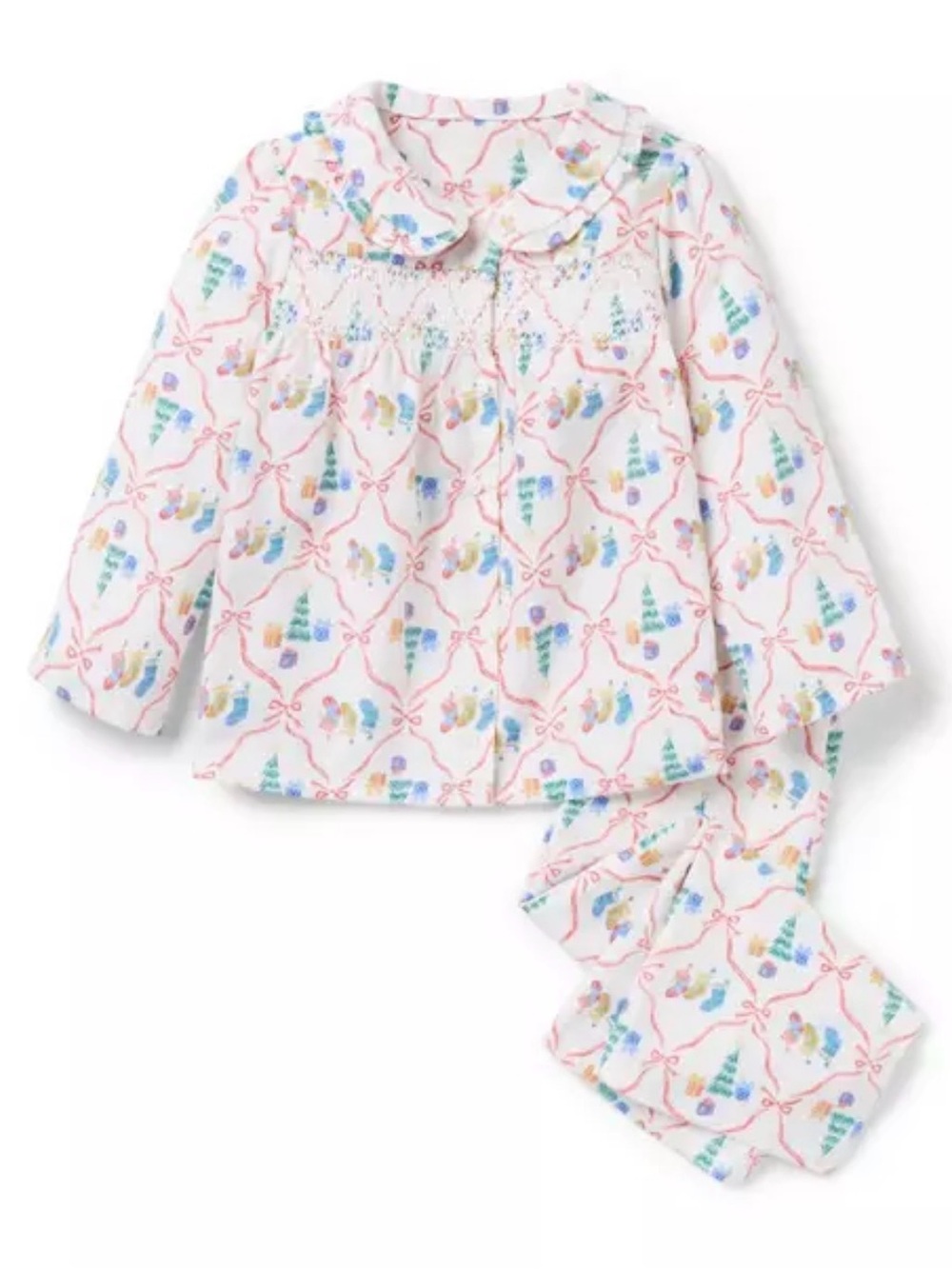 JANIE and JACK Ivory Holiday Stocking Smocked Good Night Christmas PJ Set- 12